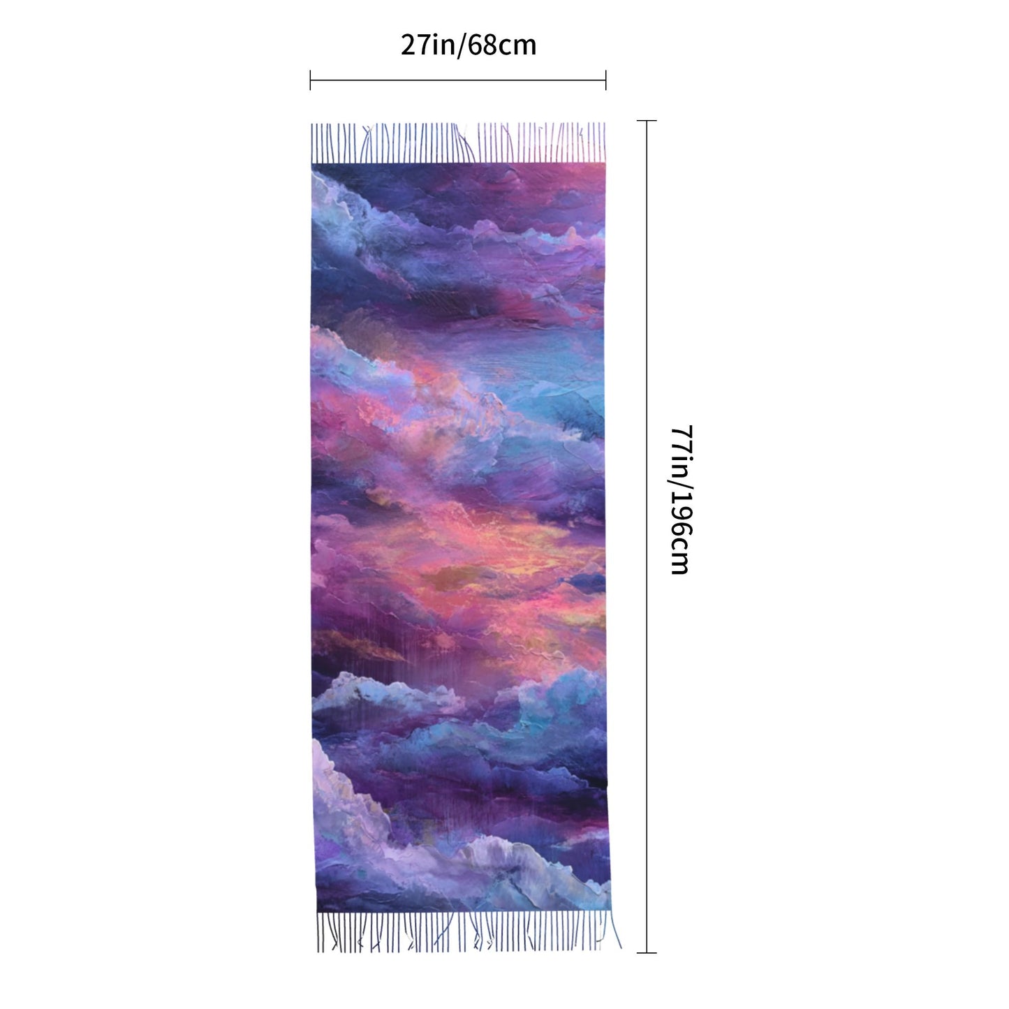 Dreamy Cloud Print Faux Cashmere Tassel Scarf｜Soft Artistic Gradient Winter Shawl｜Warm Wrap 77"x27"