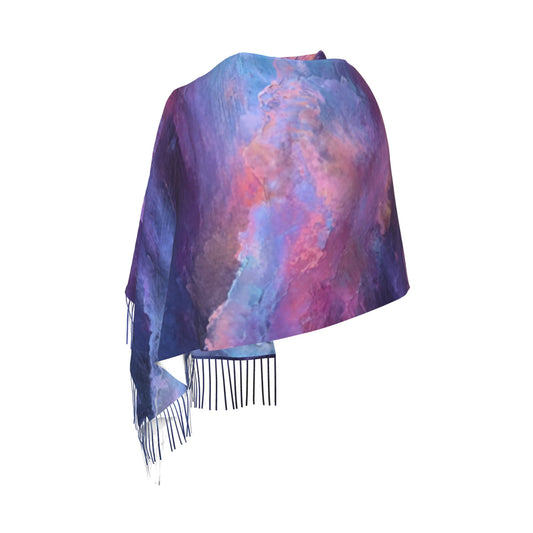 Dreamy Cloud Print Faux Cashmere Tassel Scarf｜Soft Artistic Gradient Winter Shawl｜Warm Wrap 77"x27"